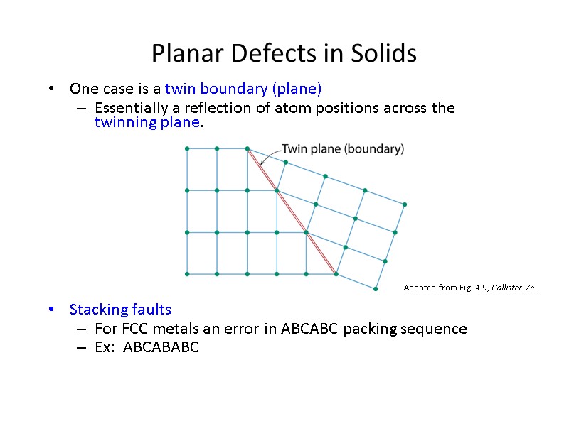 One case is a twin boundary (plane)  Essentially a reflection of atom positions